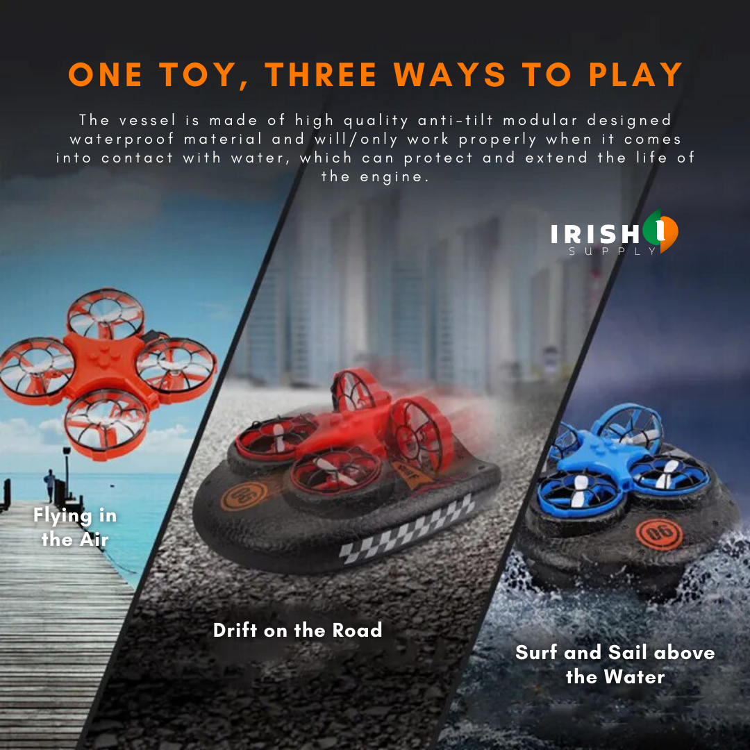 Irish Supply, QUADRASHIFT, 3 in 1 Remote Controlled Hovercraft