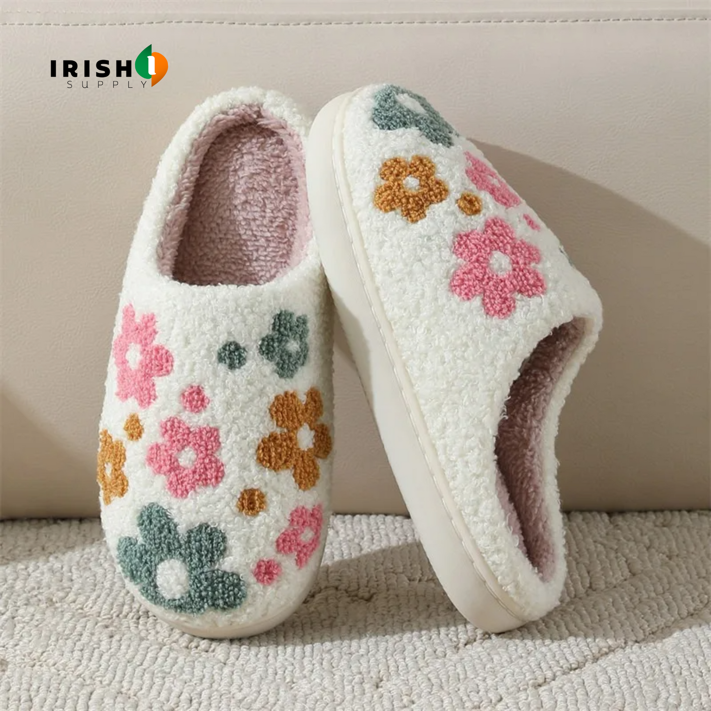 COZYLUX Non-slip Women's Floral Warm Cotton Slippers