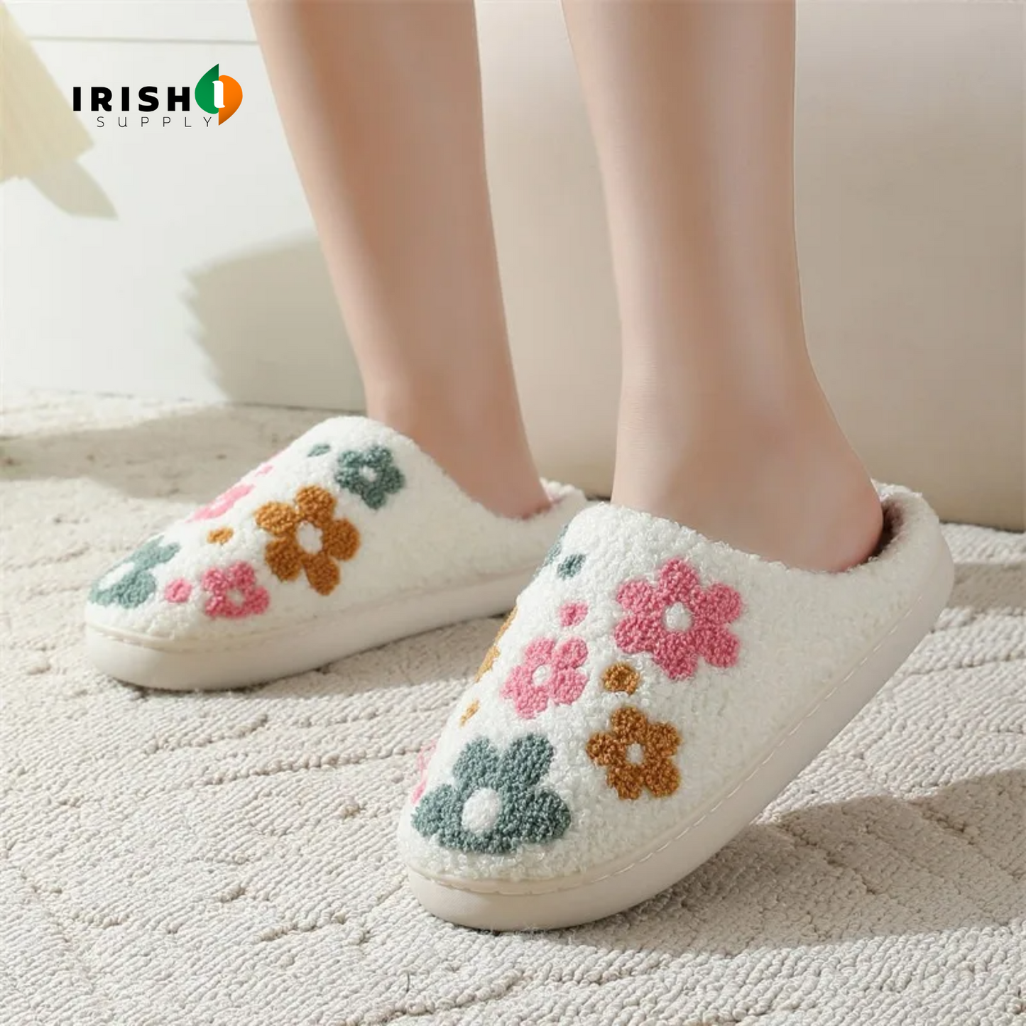 COZYLUX Non-slip Women's Floral Warm Cotton Slippers