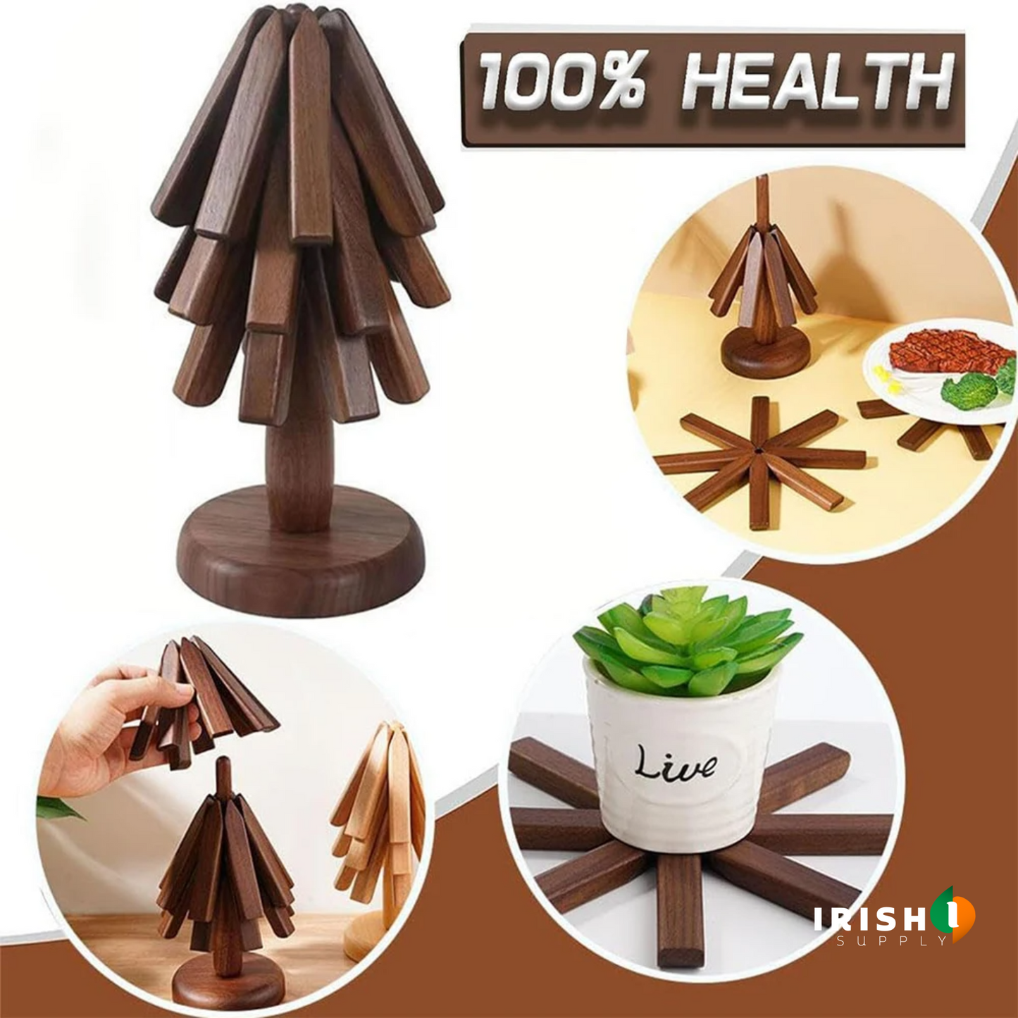 HEATGUARD Folding Black Walnut Hot Dish Holders (4pcs)