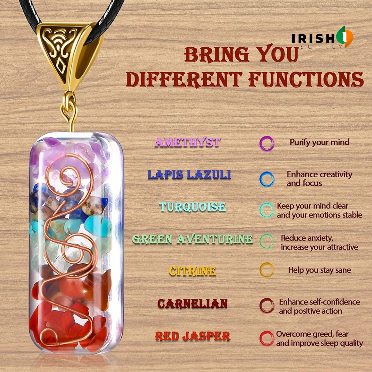 HARMONIA 7 Chakra Reiki Healing Crystal Pendant