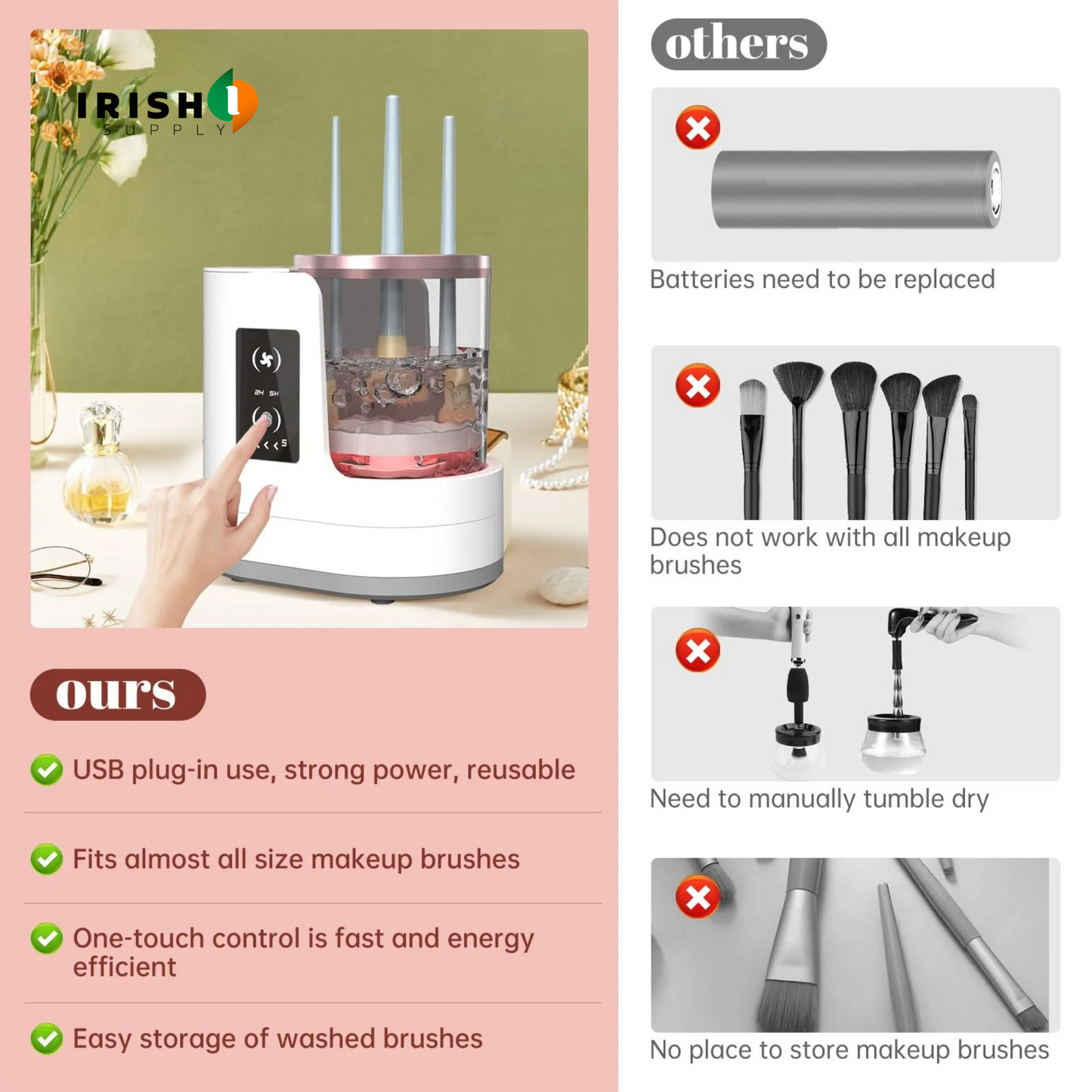 GLOWVORTEX 3 IN 1 Electric Makeup Brush Cleaner Machine With Brush Dryer Holder