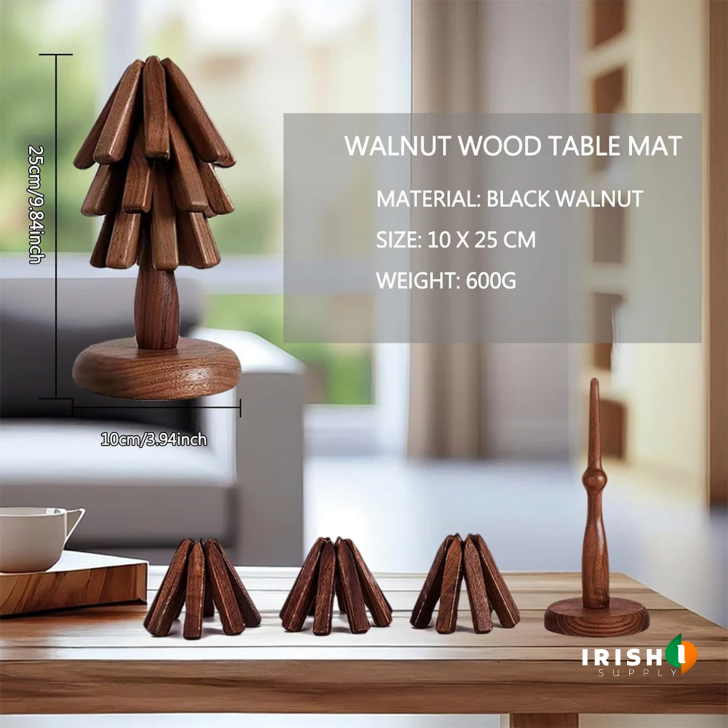 HEATGUARD Folding Black Walnut Hot Dish Holders (4pcs)