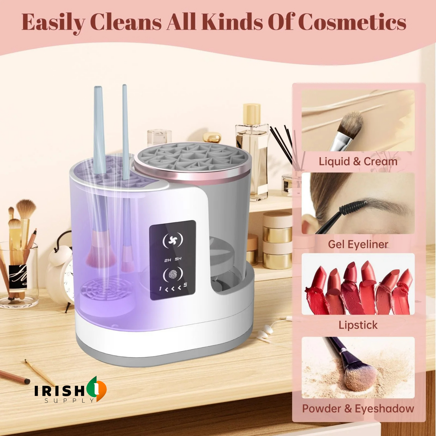 GLOWVORTEX 3 IN 1 Electric Makeup Brush Cleaner Machine With Brush Dryer Holder