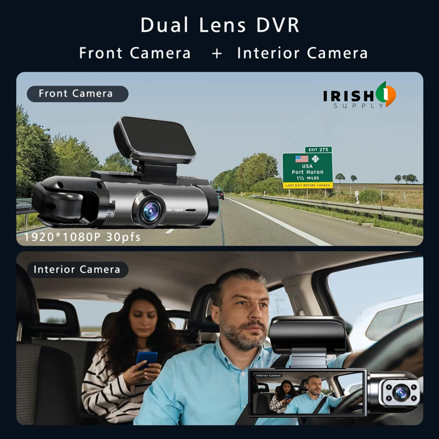 CLARITYPRO Dual 1080P Car Dash Cam - Front & Cabin Video Recorder