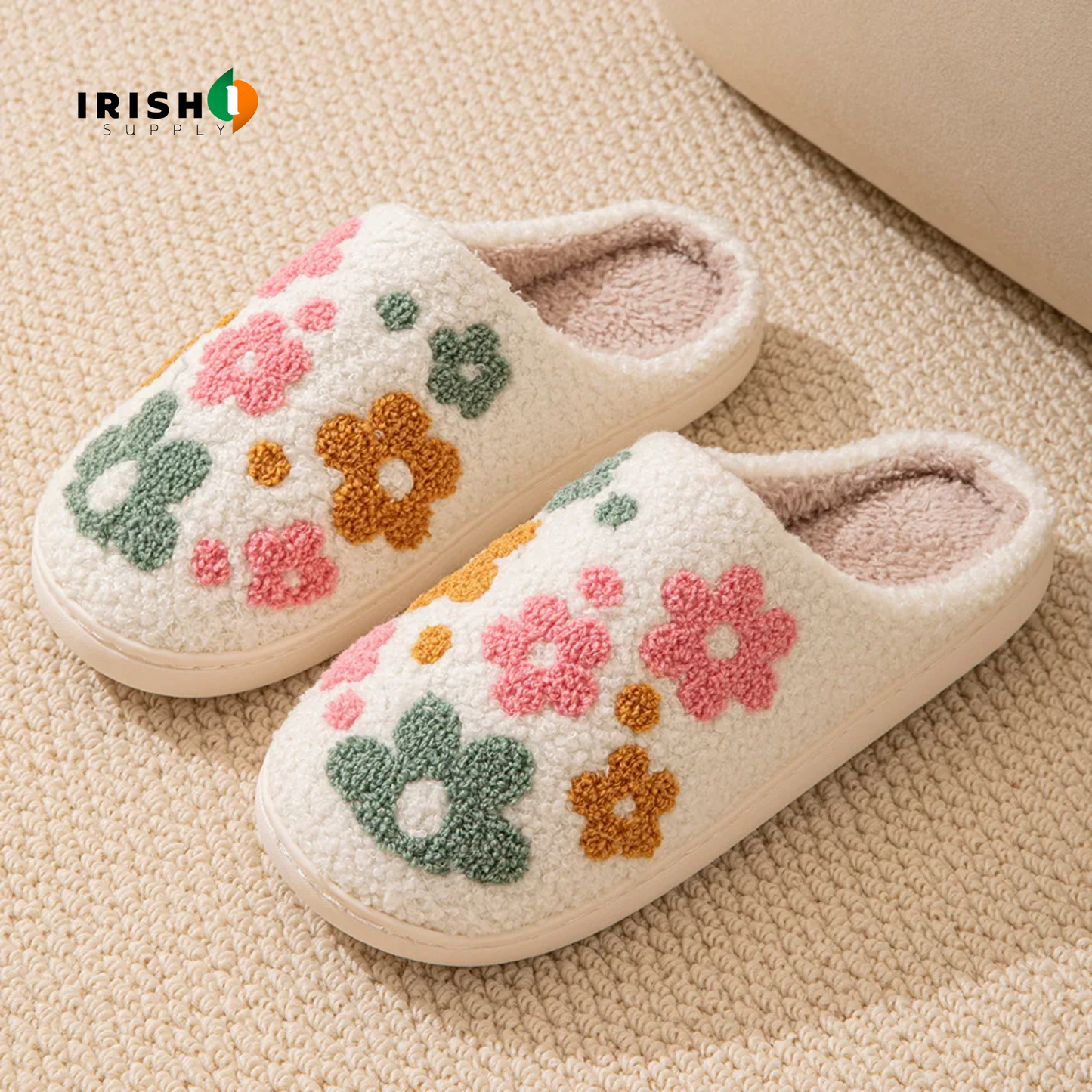 COZYLUX Non-slip Women's Floral Warm Cotton Slippers