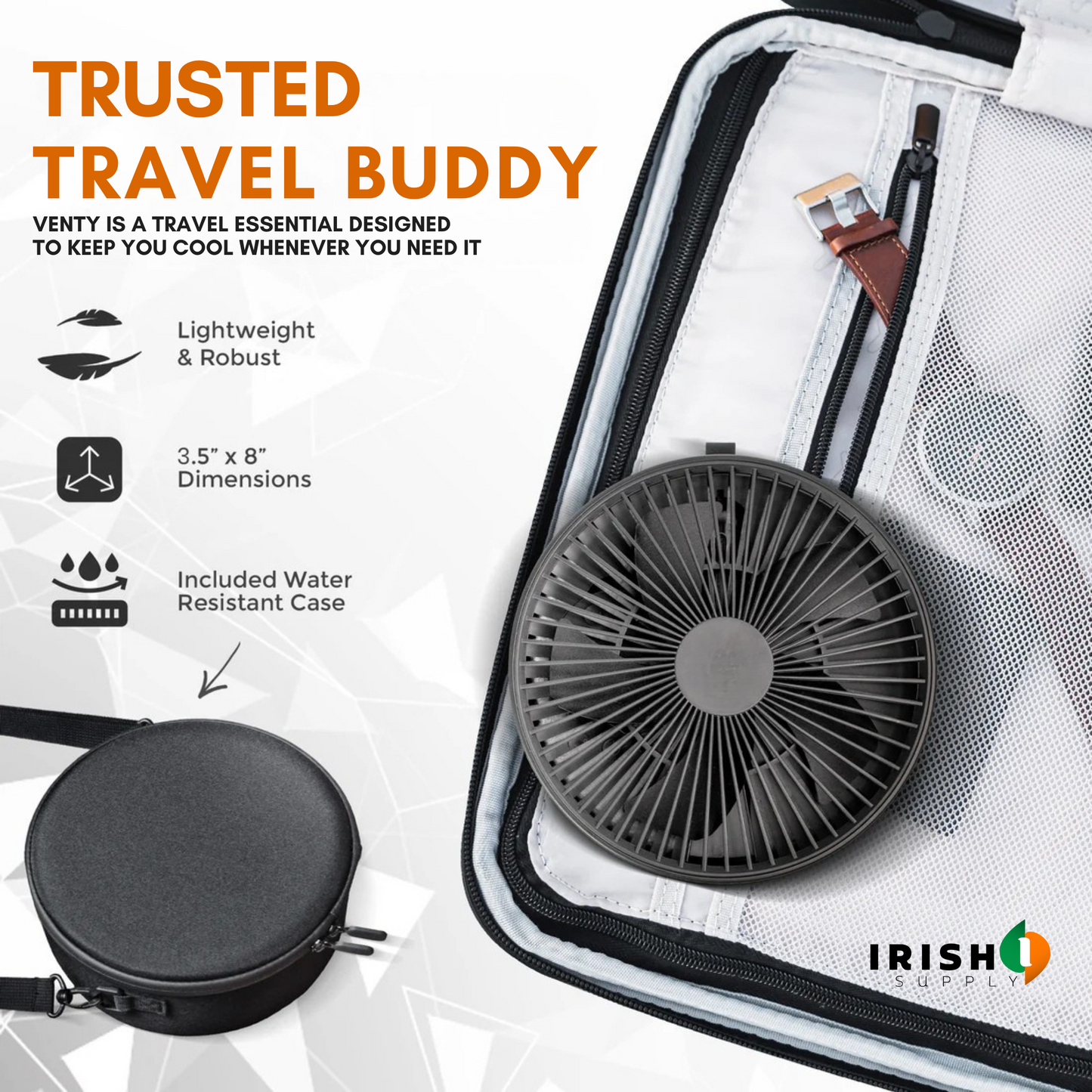 VENTURA Wireless Battery Operated Fan With 4 Speeds, LED Lighting, Carry Case & Remote Control