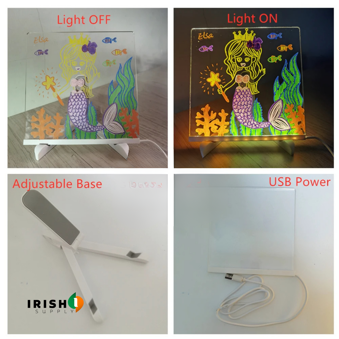 NEONSAGE Kids LED Drawing Board with Night Light & Colorful Pens (30x20 cm)