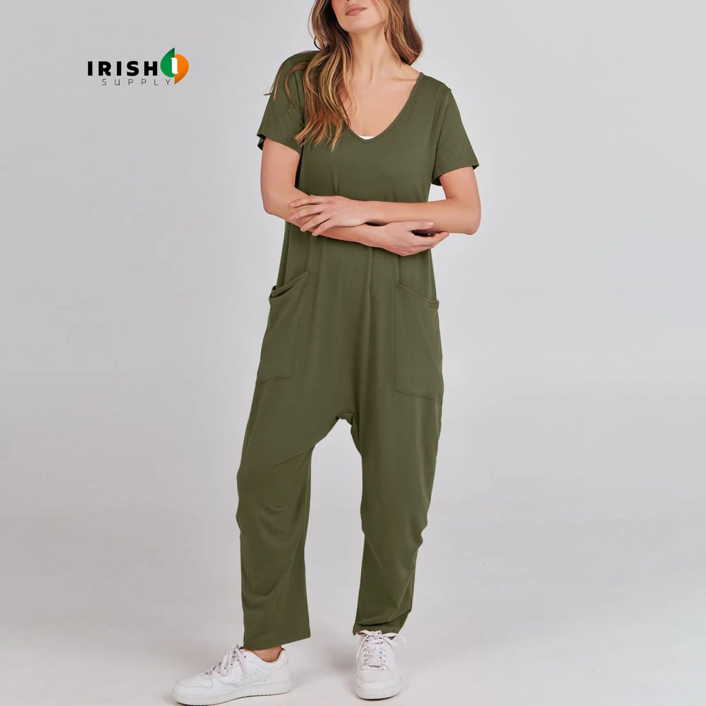 DRIFTWEAR Sleek V-Neck Cross-Pant Romper for Women