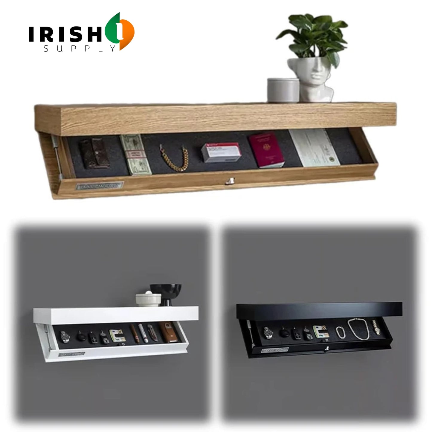 HIDELUXE Designer Floating Shelf with Hidden Storage