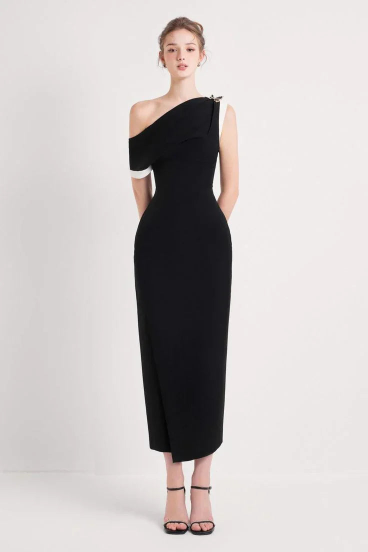 Robe midi en polycoton pour femmes avec col rond et coupe ajustée par Otis