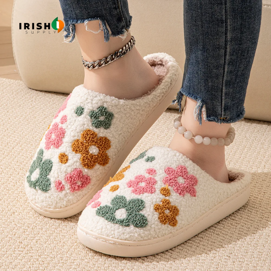 COZYLUX Non-slip Women's Floral Warm Cotton Slippers