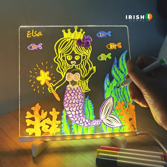 NEONSAGE Kids LED Drawing Board with Night Light & Colorful Pens (30x20 cm)