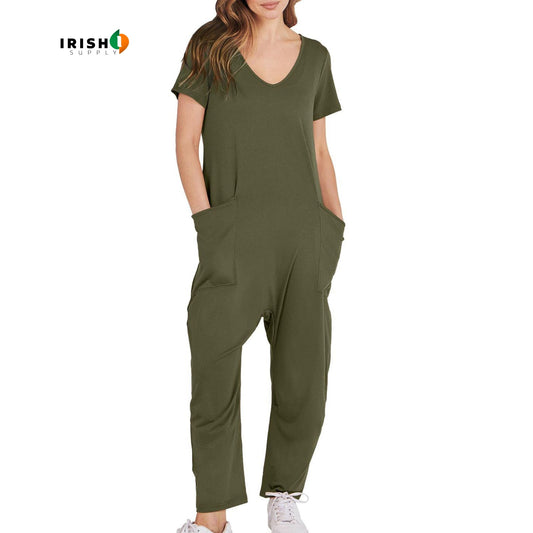 DRIFTWEAR Sleek V-Neck Cross-Pant Romper for Women